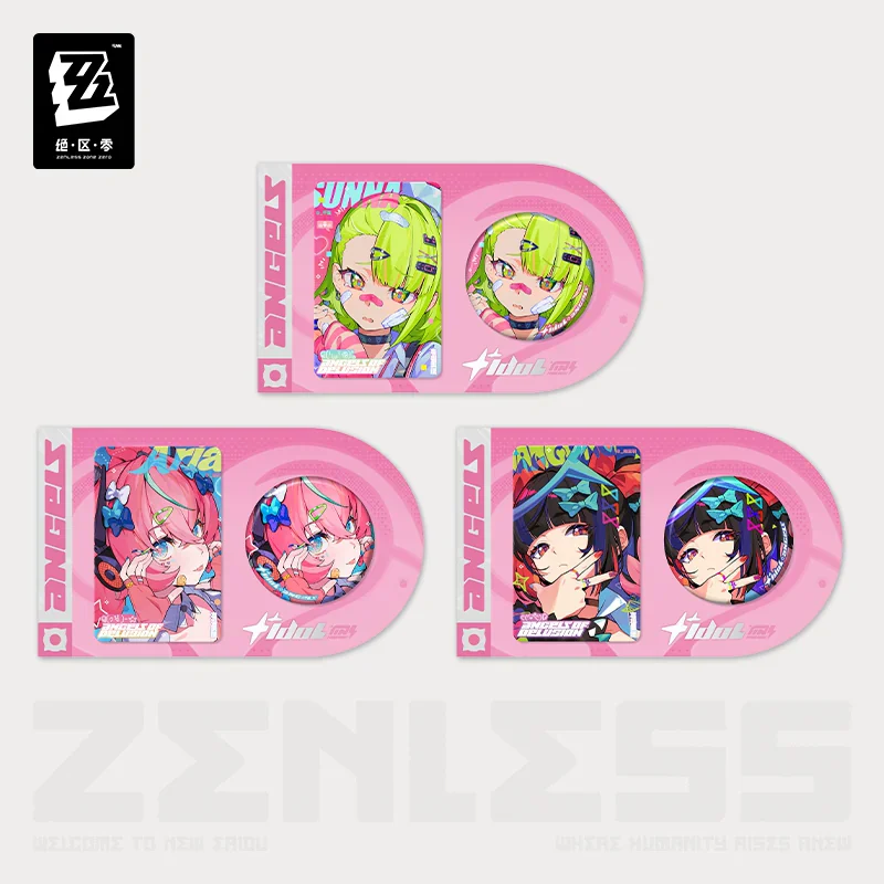 Official Zenless Zone Zero Gaming Merchandise Cartoon Characters Cosplay Sunna Aria Tinplate Badge and Card Set