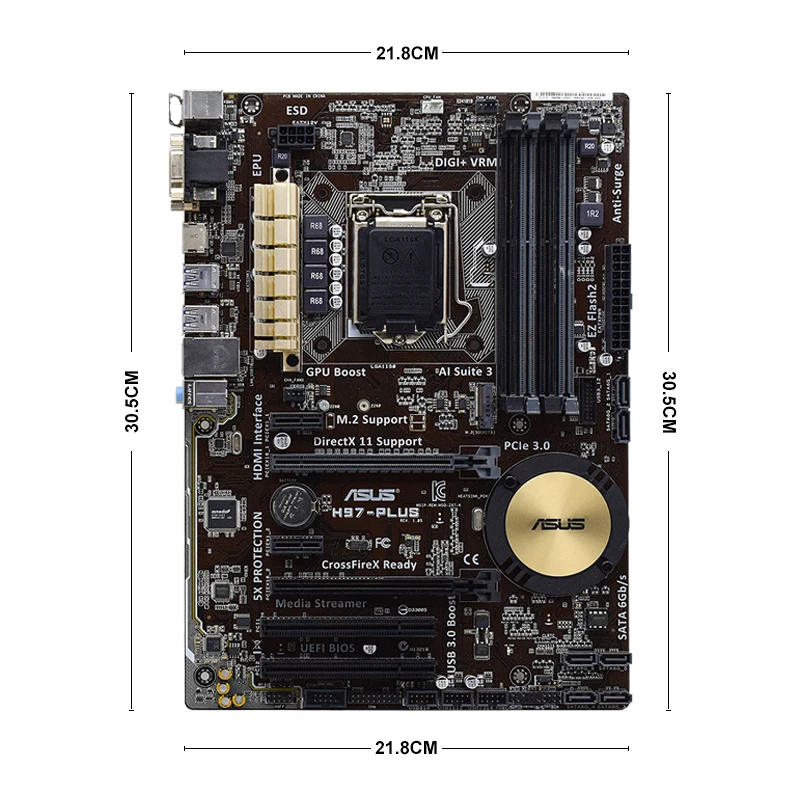 Imagem -05 - Placa-mãe Usada Placa Principal Chipconjunto H97 4x Ddr3 Atx Intel Lga 1150 Suporta Processador Core 4th Gen Asus-h97-plus