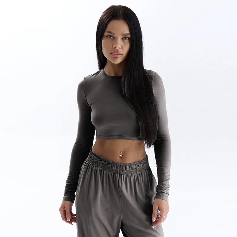 

Women Long Sleeves T-shirt Loose Trousers New Solid Autumn Winter 2 Piece Fashion Casual Slim Lady Elegant Tees Trouser Clothing