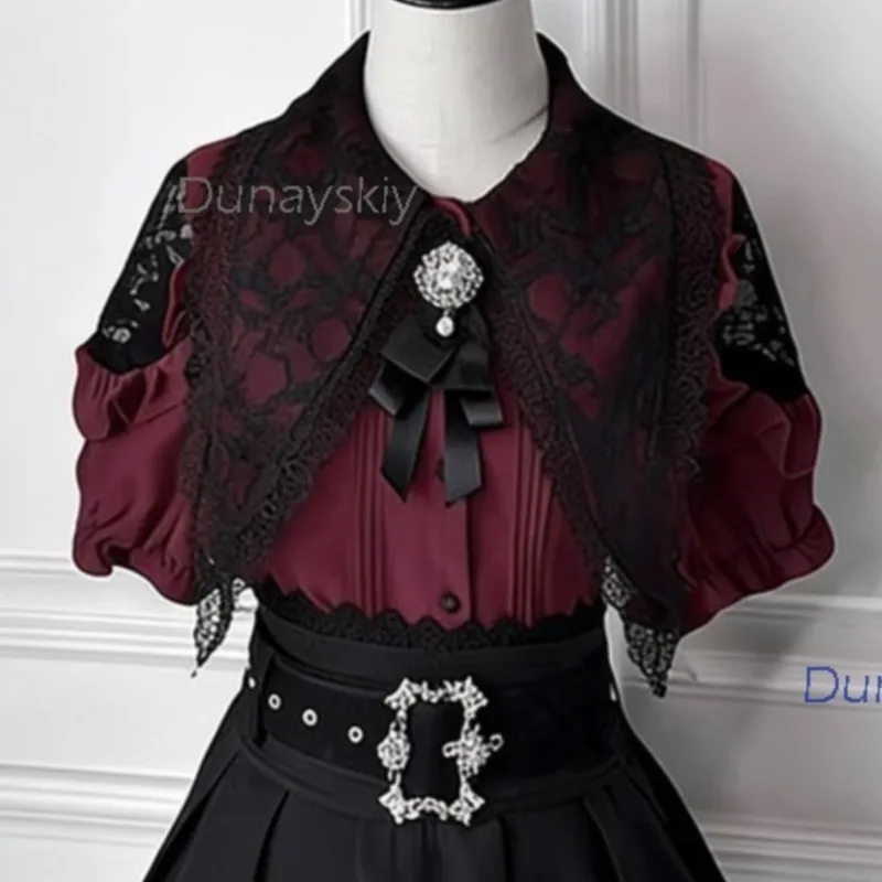 MoeMimic Store Damen-Lolita-Jirai-Kei-Outfit im niedlichen Kawaii-Stil, Akkordeon-Plissee-Kurzarmhemd, Hosenträgerrock, Sc