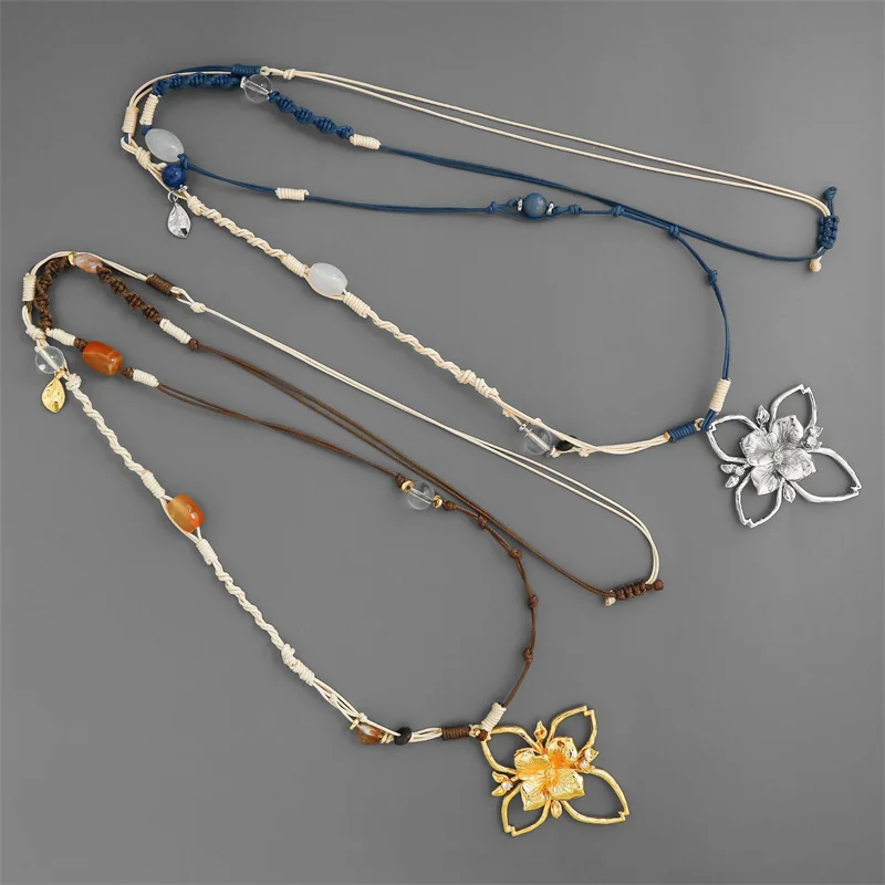 

Ethnic style Hand Woven Embroidered Ball Flower Natural Stone Necklace for Women's Fashion Vintage All-match Jewelry