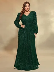 Plus Size scollo a V manica lunga banchetto di nozze abito lungo multicolore con paillettes 4XL 5XL abito da sera scintillante di grandi dimensioni