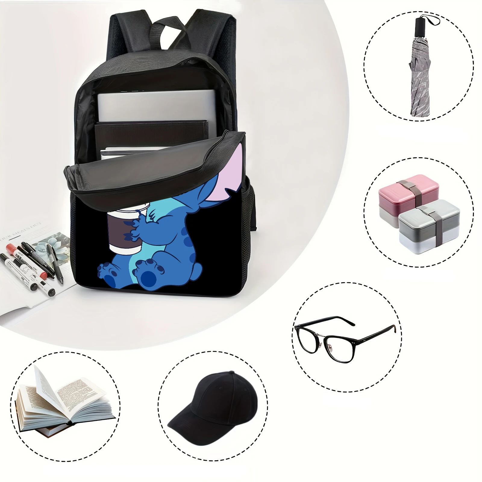 1pc cute Stitch printed backpack, student backpack, suitable for travel, daily commuting