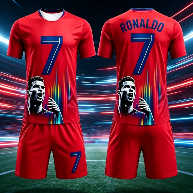 Summer New # 7 Ronaldo Football Jersey Men Women Short Sleeve T-shirt+Shorts Set Sports Causal Training Clothes Family Kids Tees