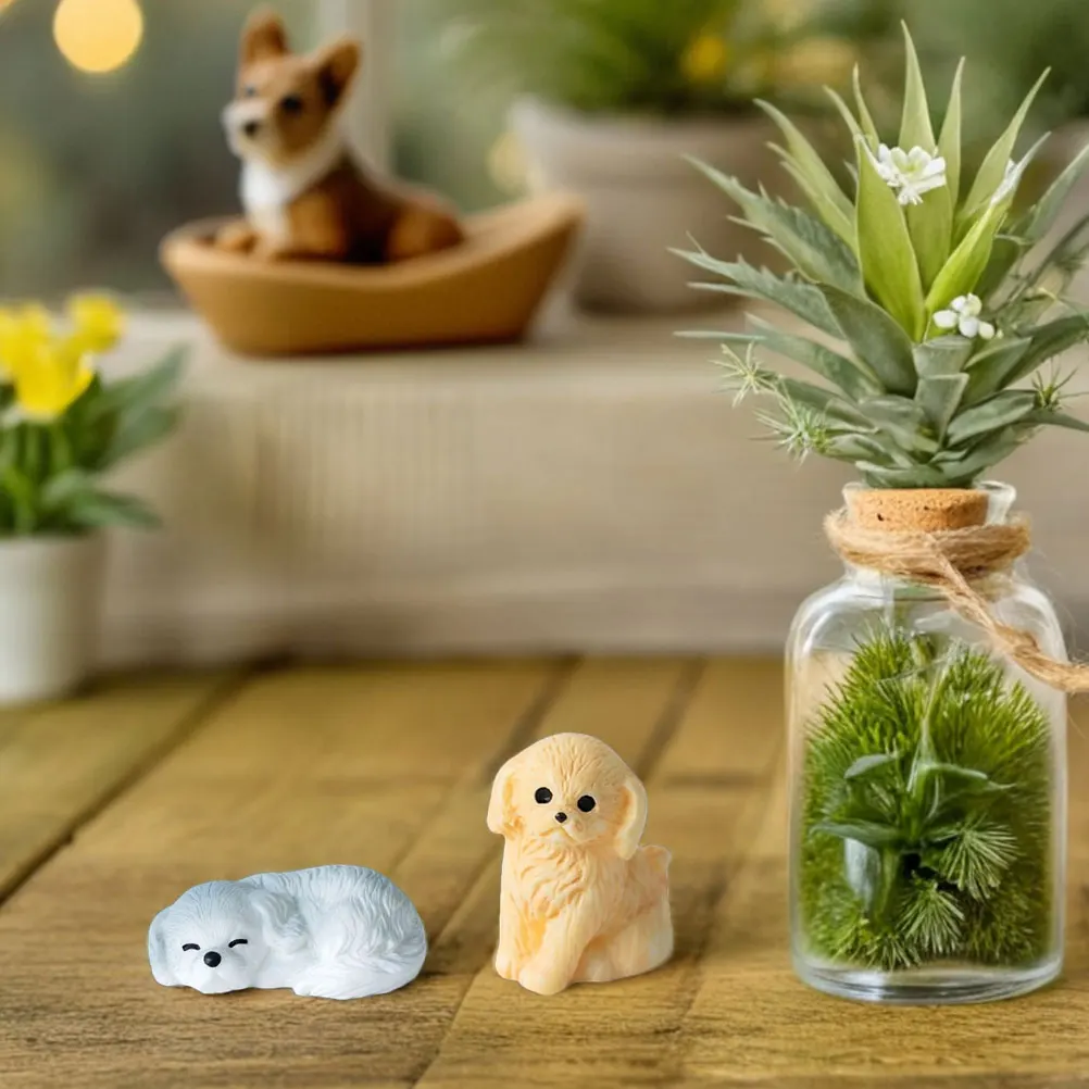 

10pcs Mini Dog Resin Puppy Statue Car Dashboard Desktop Ornament For Garden Yard Landscape Bonsai Cake Toppers Accessory