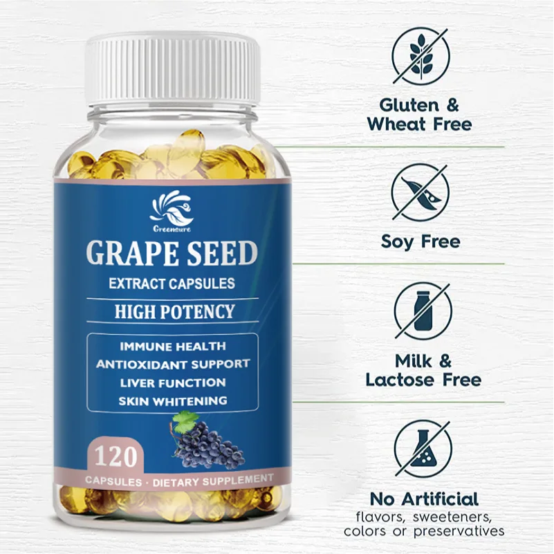 Grape Seed Extract Capsules - Antioxidants Supplement - 1 Grapeseed Capsule (150mg) per Serving, Vegan & Gluten Free