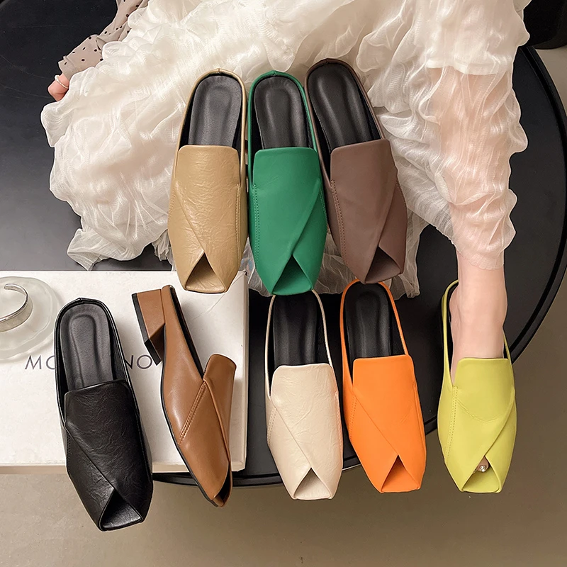 

Summer New Elegant Plus Size Casual Slippers Fashionable Selling Square Toe Comfortable Thick Heel Fish Mouth Women's Slippers