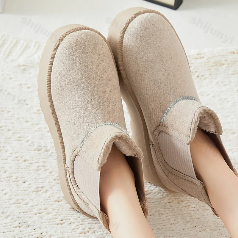 

Женские зимние ботинки, новинка зимы 2024, утепленная хлопковая обувь без шнуровки, удобная уличная нескользящая повседневная обувь, увеличивающая рост