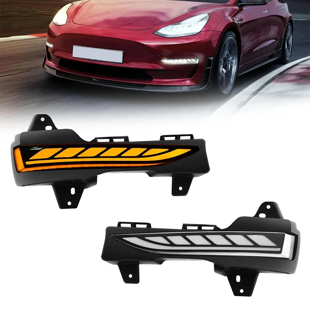 

LED Daytime Running Lights For Tesla Model 3 2017-2023 LED Fog Lights for Tesla Model Y 2020-2023 DRL Amber Turn Signal Light