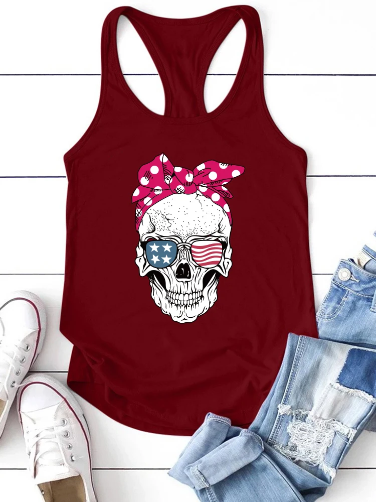 Seeyoushy Skull Scarf Sunglasses Print Tank Top Women Summer Graphic Vest Fashion Tops for Teens Casual Camiseta Tirantes Mujer