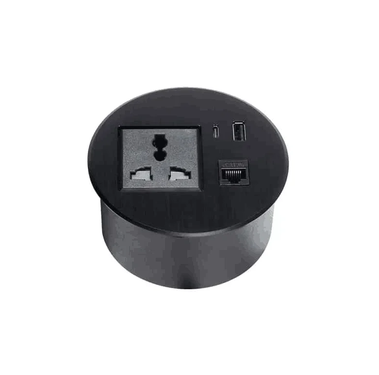 90mm Universal power Smart Home office round desk grommet recessed socket with usb A usb C cat6/In desk power data round socket