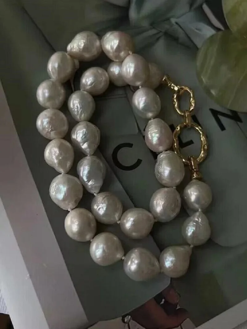 

gorgeous 10-11mm south sea baroque white pearl necklace 18inch 925s