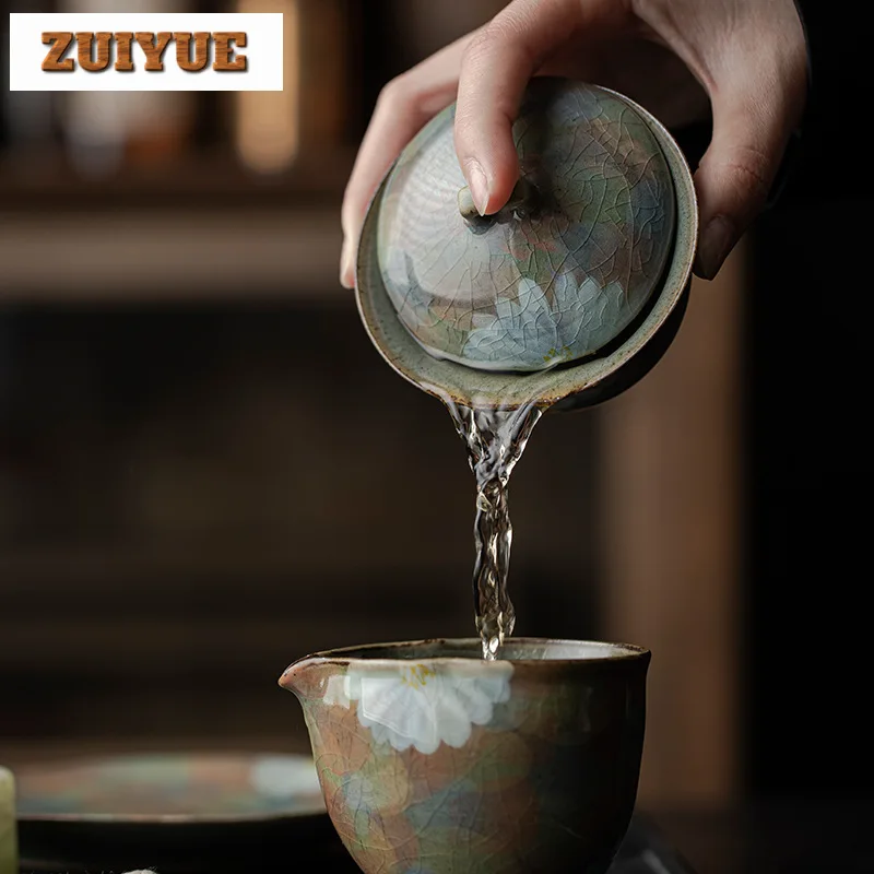 Coarse Pottery Hand-painted Chrysanthemum Cover Bowl Handmade Anti Scald Gaiwan Retro Tea Tureen Tea Maker Decoration 100/110ml