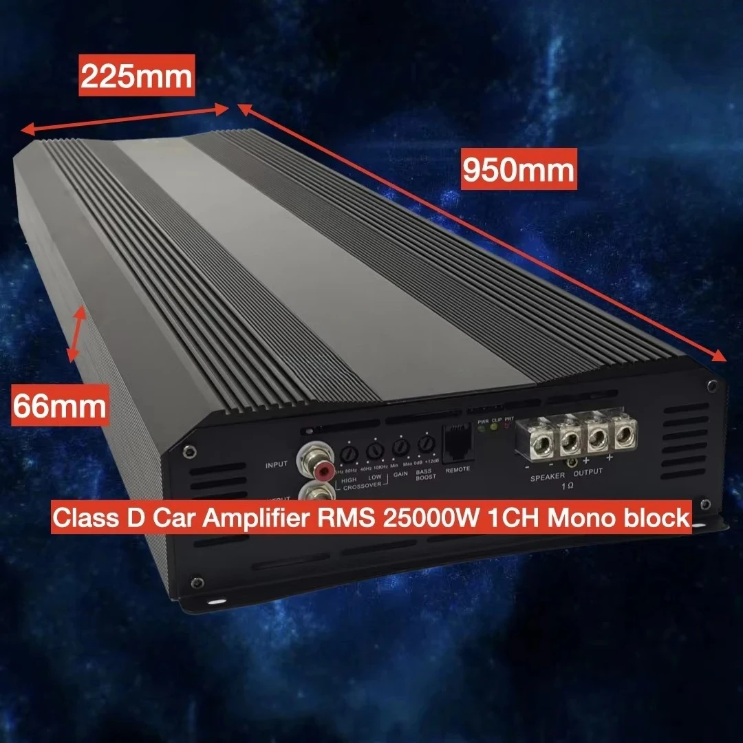 25K Ohm Car Subwoofer Amplifier 1CH 25000W Monoblock Peak 40000W Full Range Strong Bass Car Amplifier Class D