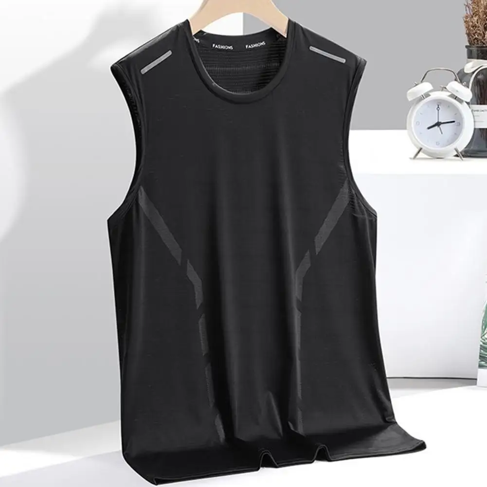 Men Summer Sport Vest Ice Silk O Neck Loose Fit Solid Color Sleeveles Fitness Shirts Quick Dry Pullover Gym Jogging Tank Top