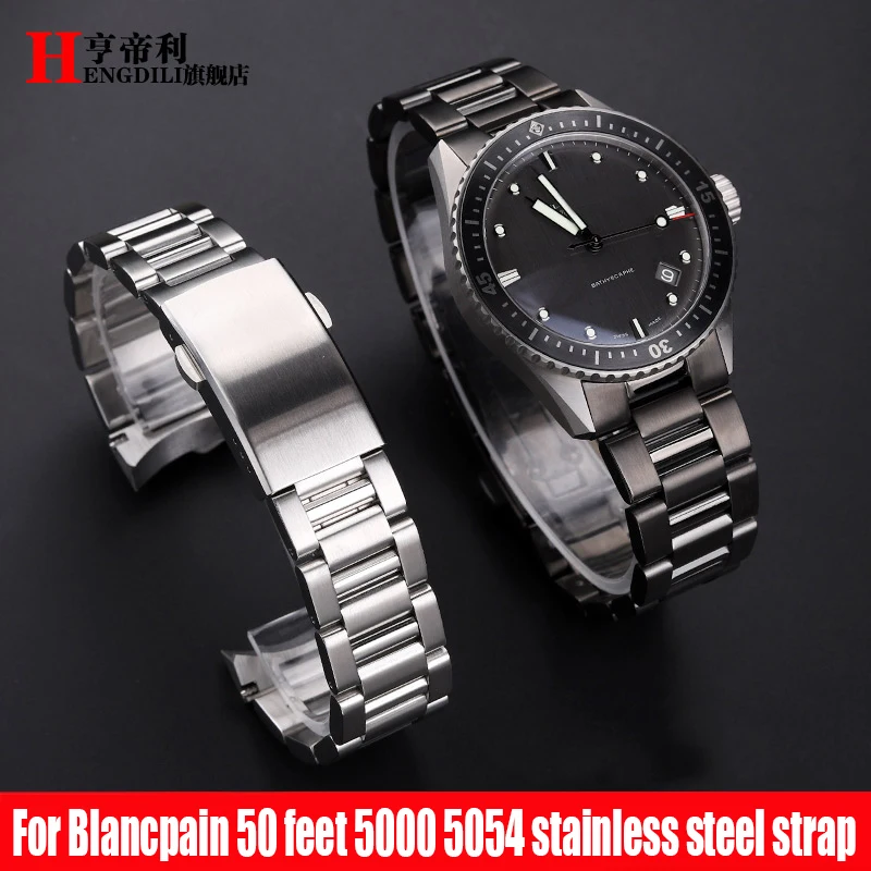 

For BLANCPAIN Fifty Fathoms 5000 5054 Stainless Steel Watch Band Arc Mouth Watch Strap Men's Precision Steel Watch Chain 23mm