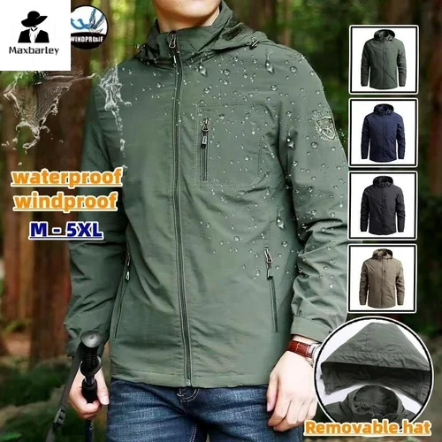 Imagen 1 del producto Chaqueta impermeable de primavera para hombre, cazadora de talla grande, abrigo para la lluvia, transpirable, para pesca, Camping, chaquetas con capucha Gorpcore, ropa masculina
