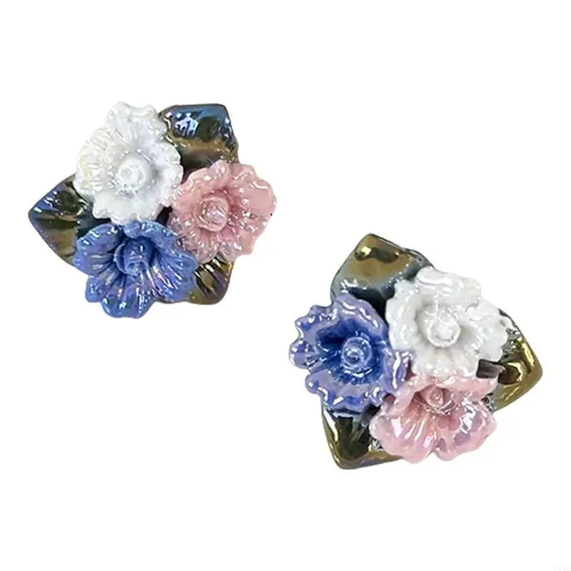  Romance Porcelain Flower Earrings Accessory for Women Ceramic Rose Jewelry