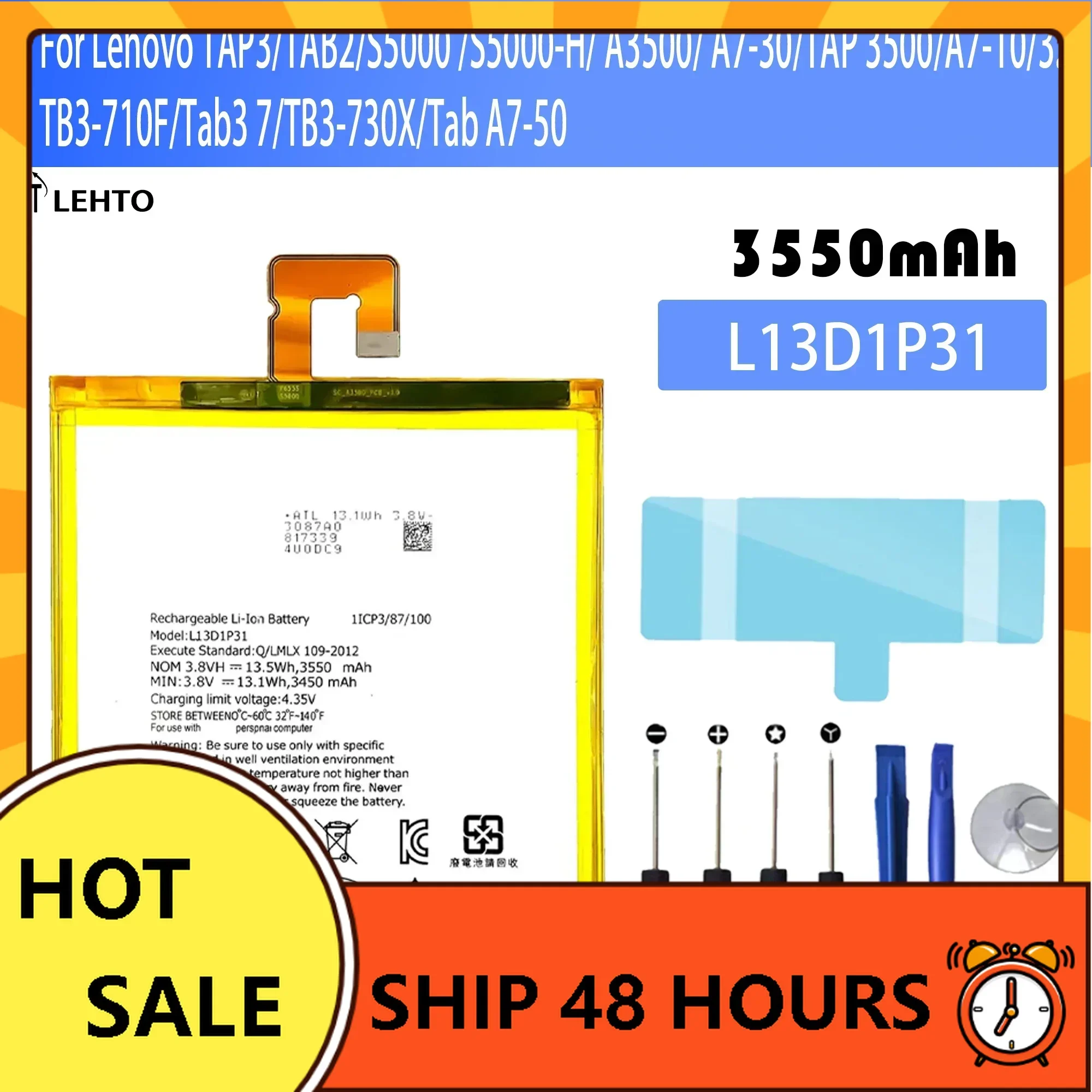 

New 100% Original L13D1P31 Battery For Lenovo Pad A3500 S5000 S5000-H Tab3 7 710i 710F Tab 2 A7 A7-30 A7-10F A7-20F Batterie