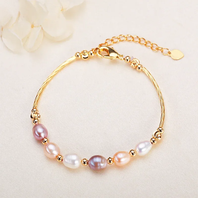 Hengsheng 6-7mm Rice Shape Freshwater Pearl Bracelet 16cm+4cm White Pink Purple Adjustable Bracelet for Women Girls 2025 Newest