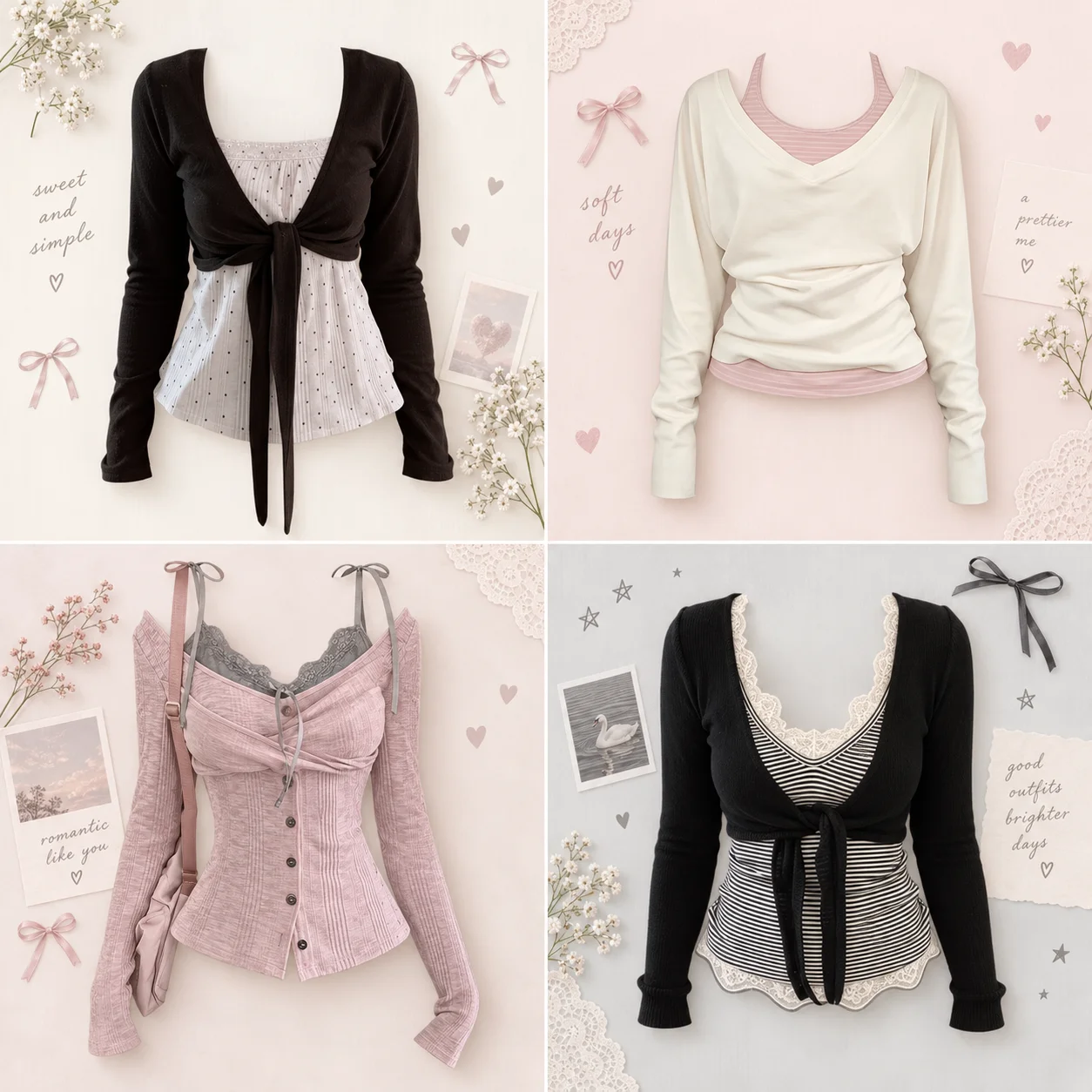 Y2K Retro T-shirt 2000s Spliced Long Sleeve Pullover Two Piece Set Women Slim Fit Japanese Blouse Korean Casual Daily Outfit
