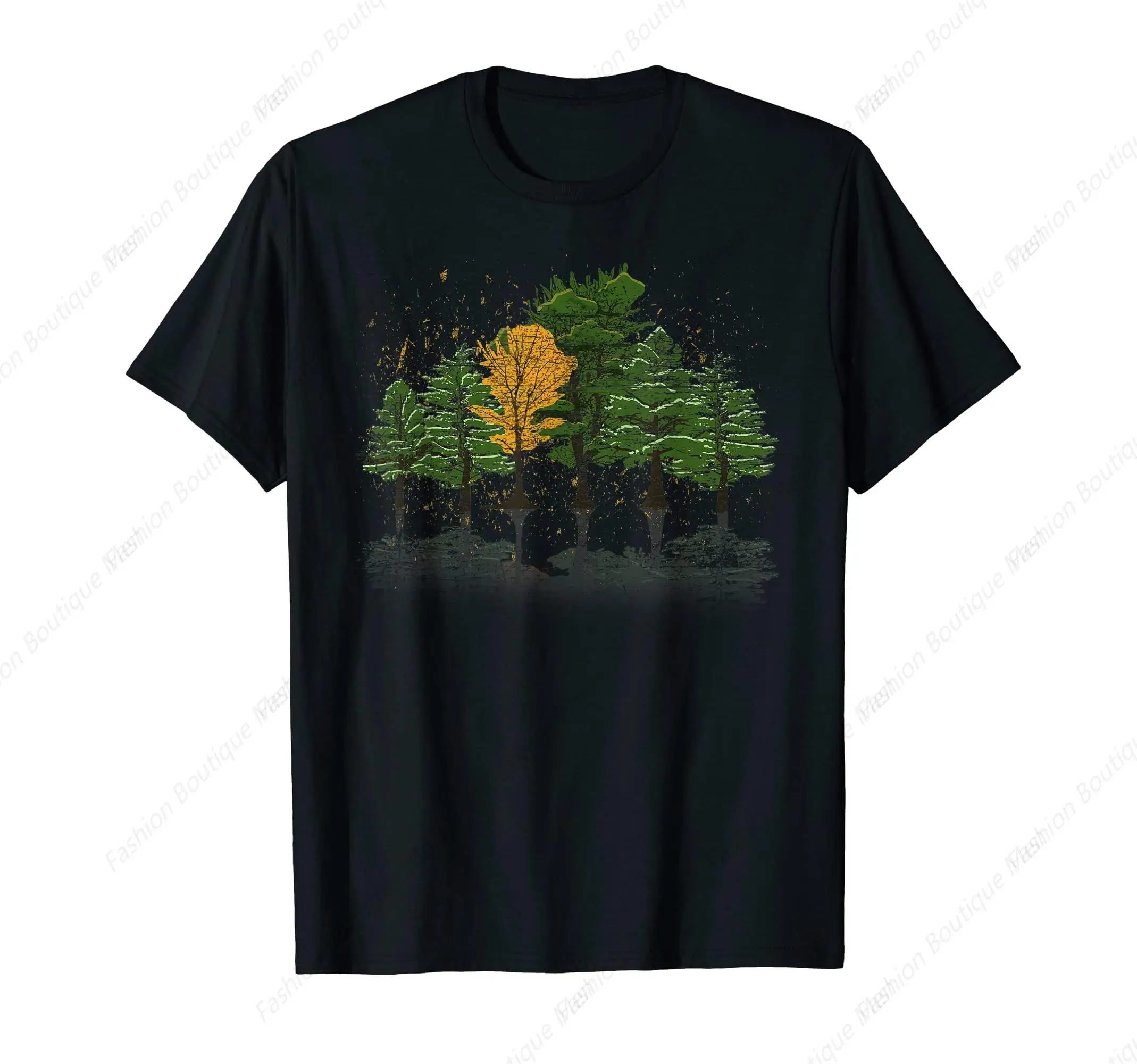 

Autumn Wildlife Forest Reflection Trees Outdoor Nature T-Shirt Breathable Leisure Drop Pure Cotton Loose Couple Tee