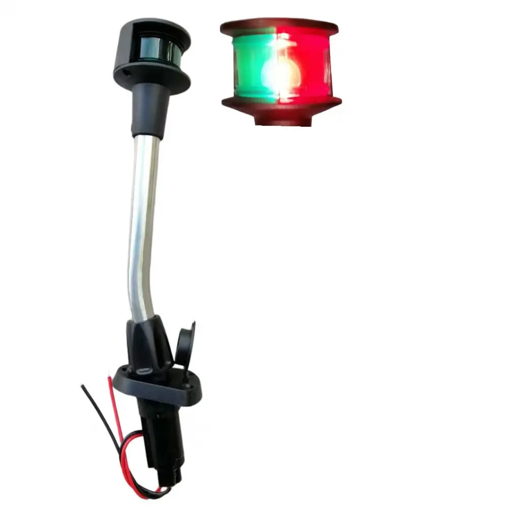 ANHEARTMARINE Marine Navigation Red Green Angled Bow Light and 2-Prong Pole Base Bulb Replaceable