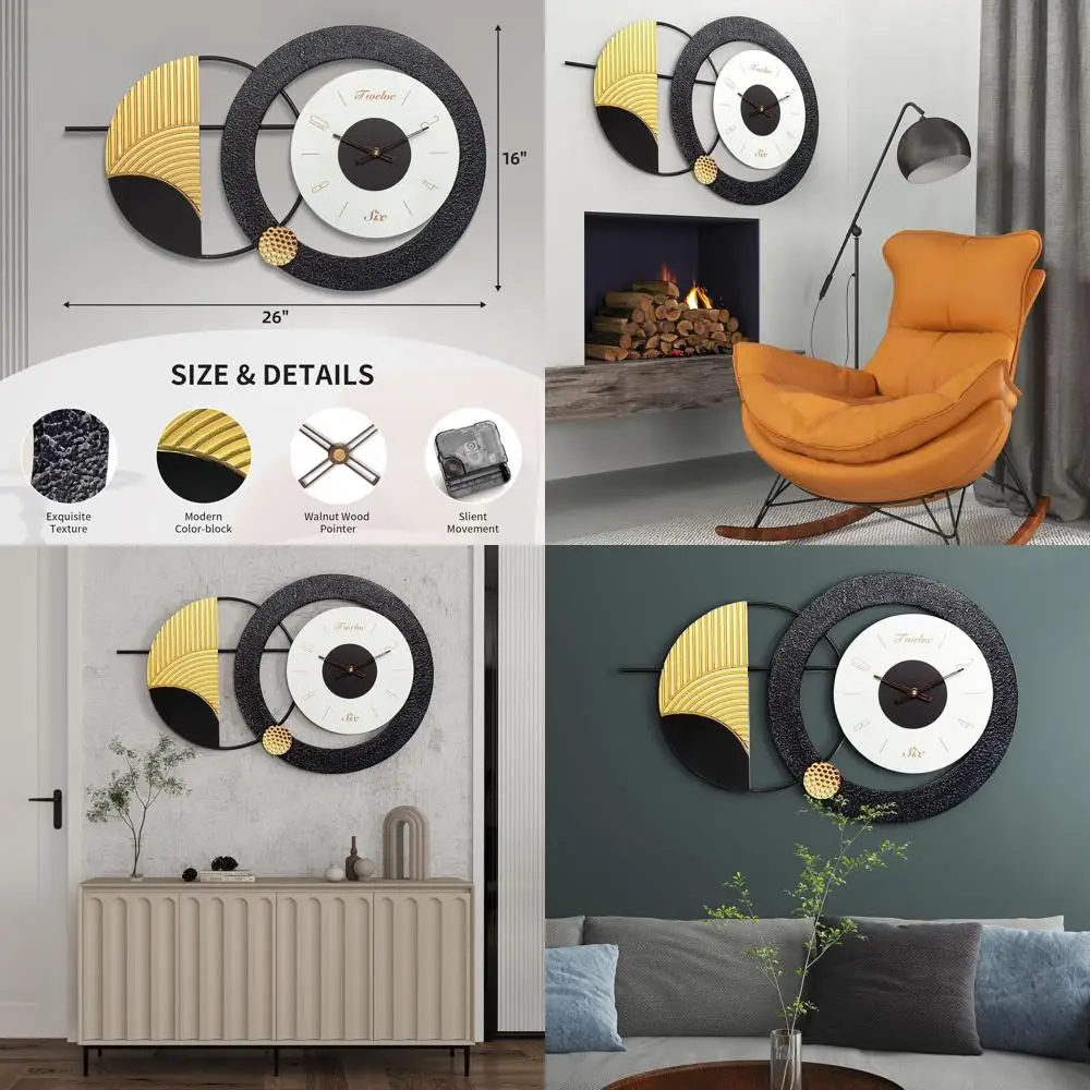 

Современные бесшумные металлические настенные часы, большие (26x16 дюймов) для дома, гостиной, спальни