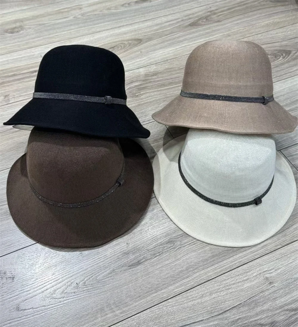 Women Bead Chain Hat Summer Casual Vacation Sun Protective Bucket Cap