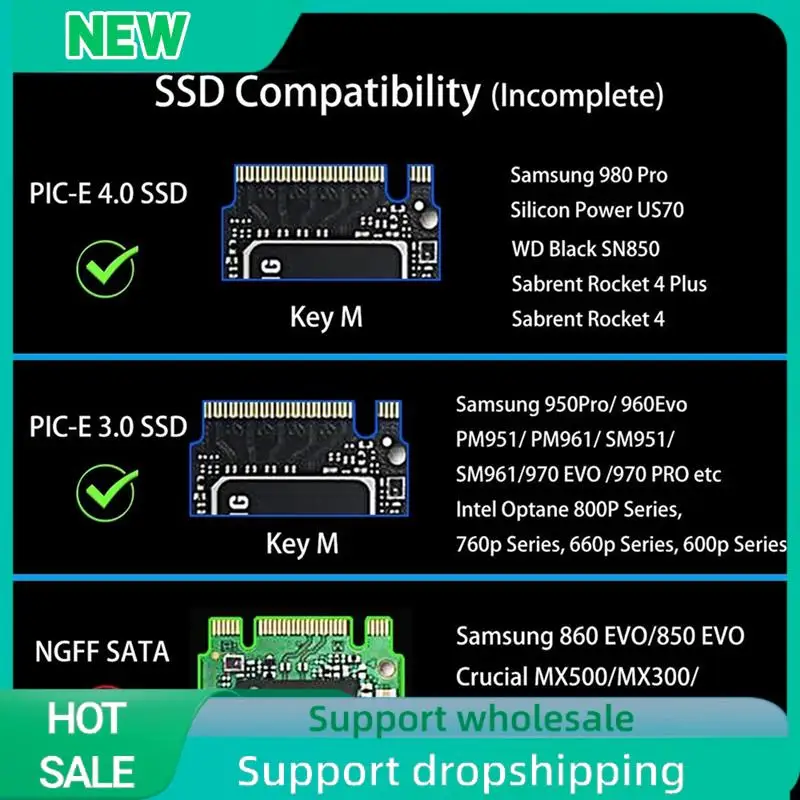 Solid M.2 Adapter Card PCI-E 4.0 Adapter Card PCI-E X4 4.0 GEN4 NVME KEY-M.2 Adapter Card Support 2230/2242/2260/2280/22110 SSD