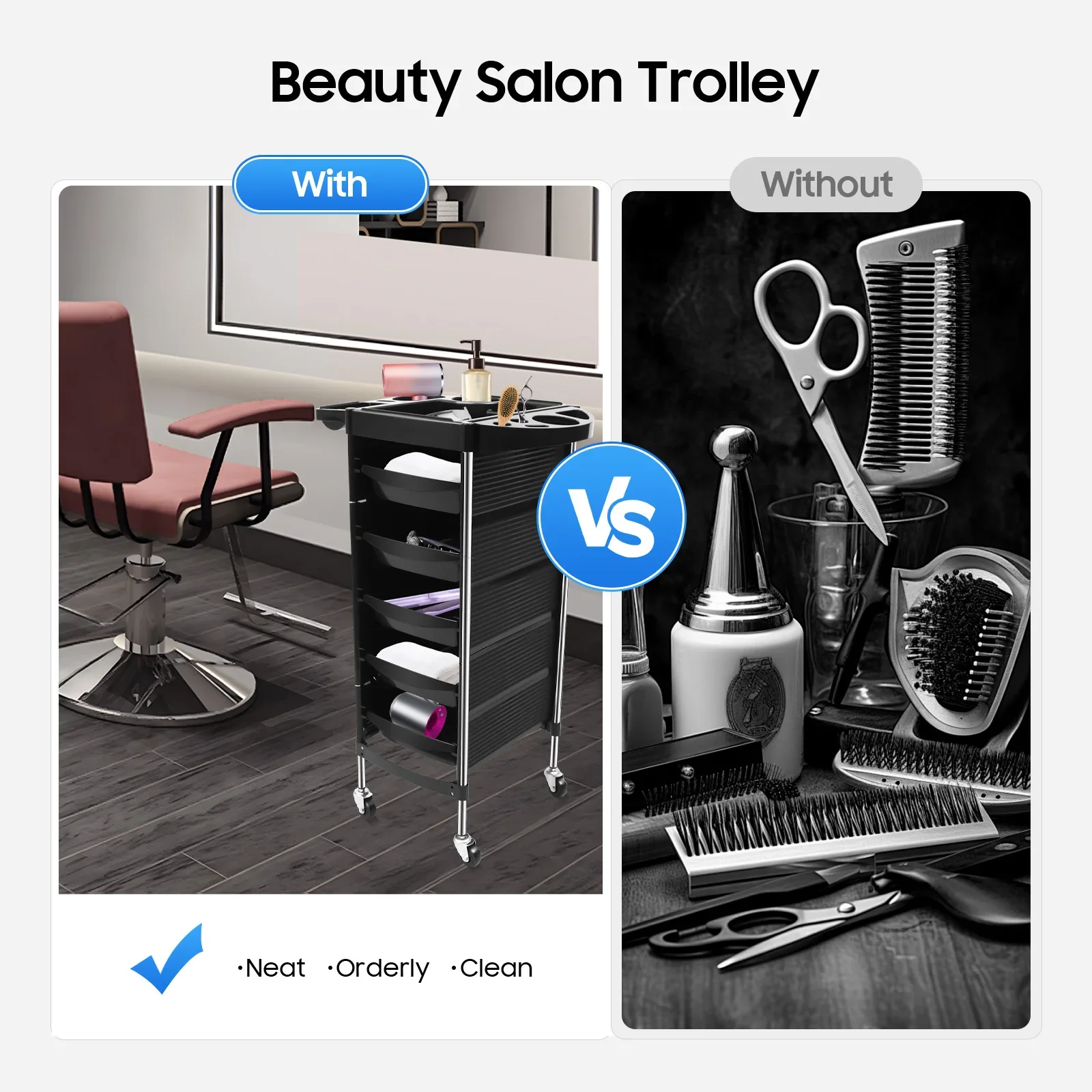 5-stufiger Salonwagen mit großer Kapazität für die Friseursalonstation, platzsparender rollender Schönheitswagen für zusätzliche Aufbewahrung,