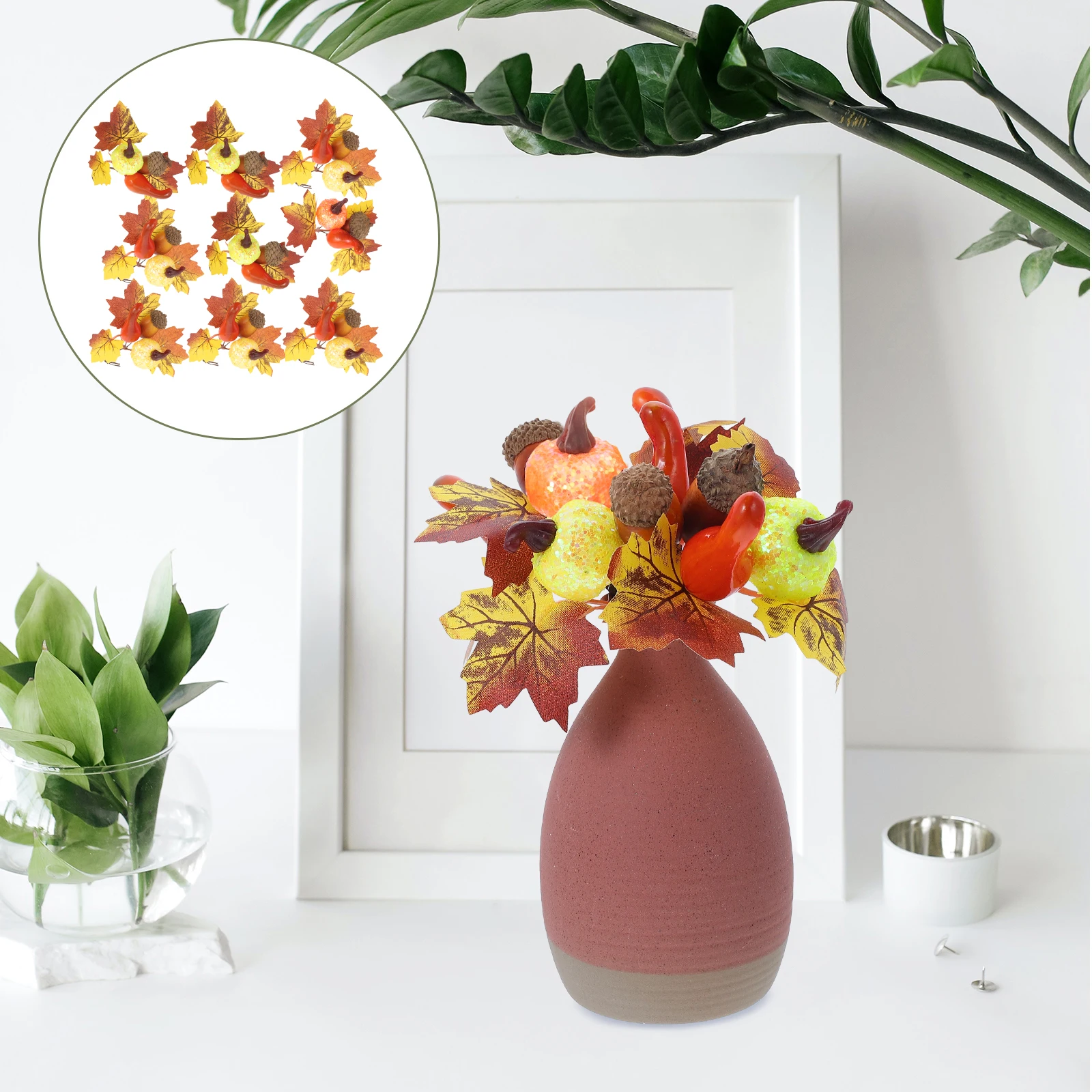 

10 Pcs Pumpkin Branch Fall Outdoor Decor Thanksgiving Party Decorations Props Plastic Fake Pumkins Branches