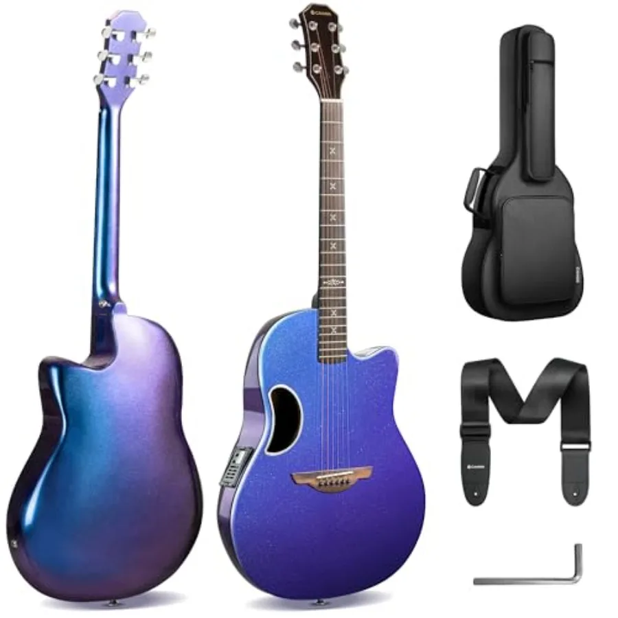 

Acoustic Electric Guitar Kit - 41 Carbon Fiber Adult Beginner Set with Bag and Strap, Built-In Pickup, Rich Resonance Warm Tone