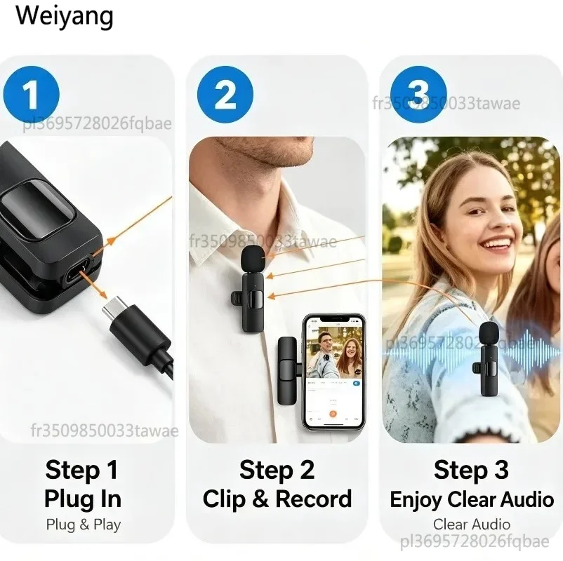 Micrófono de solapa inalámbrico 2 en 1, plug and play, con reducción de ruido, para teléfono móvil, grabación de video, transmisión en vivo, entrevistas 5