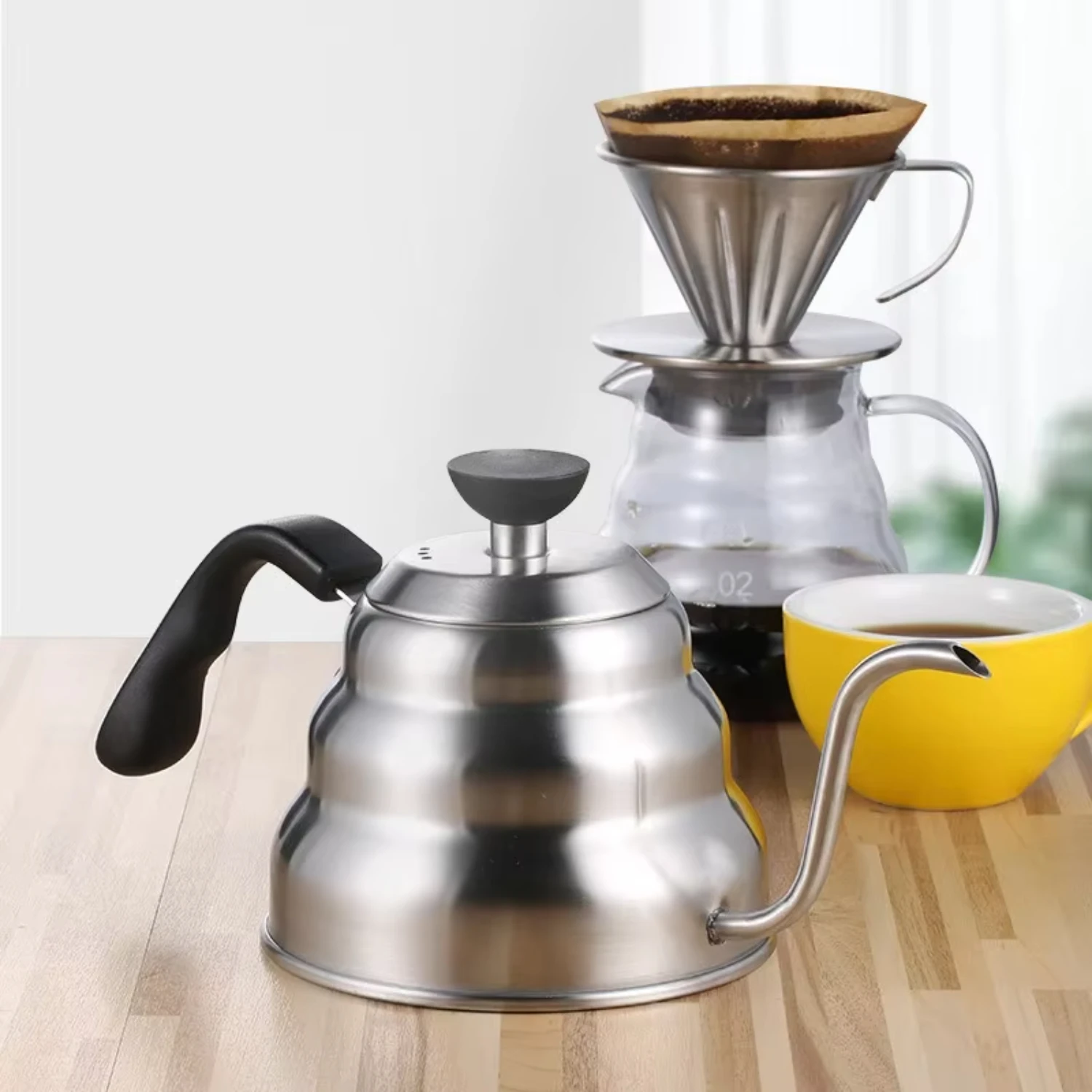 Hanging Ear Cloud Pot Hand brewed coffee pot 304stainless steel fine mouthed pot Drip filter long beaked kettle Hot water kettle