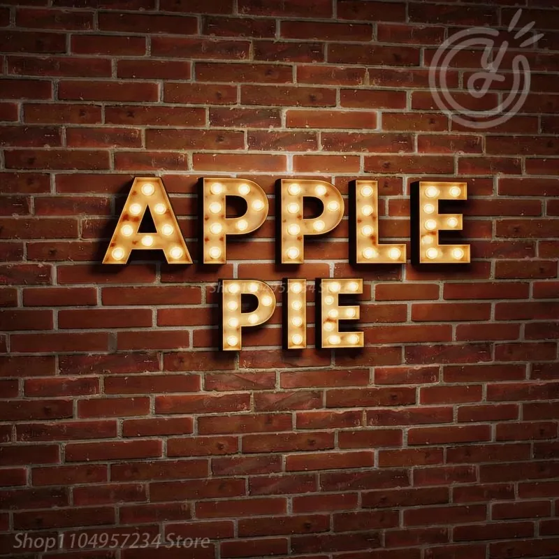 3D Metal Apple Pie Neon Poster Sign, Custom LED Luminous Wall Letters, Restaurant Shop Personal Design Business Logo Signage