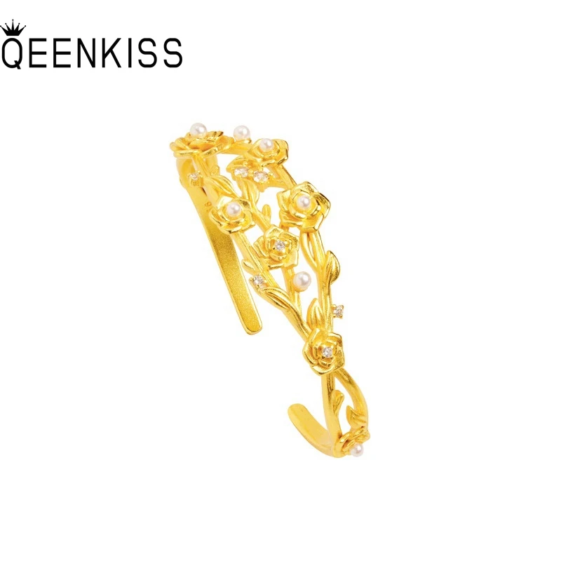 

QEENKISS Gold Vintage Flower Bracelets Bangles For Women Wedding Party Birthday Christmas Bride Mother Girl Ladies Gifts BT5356