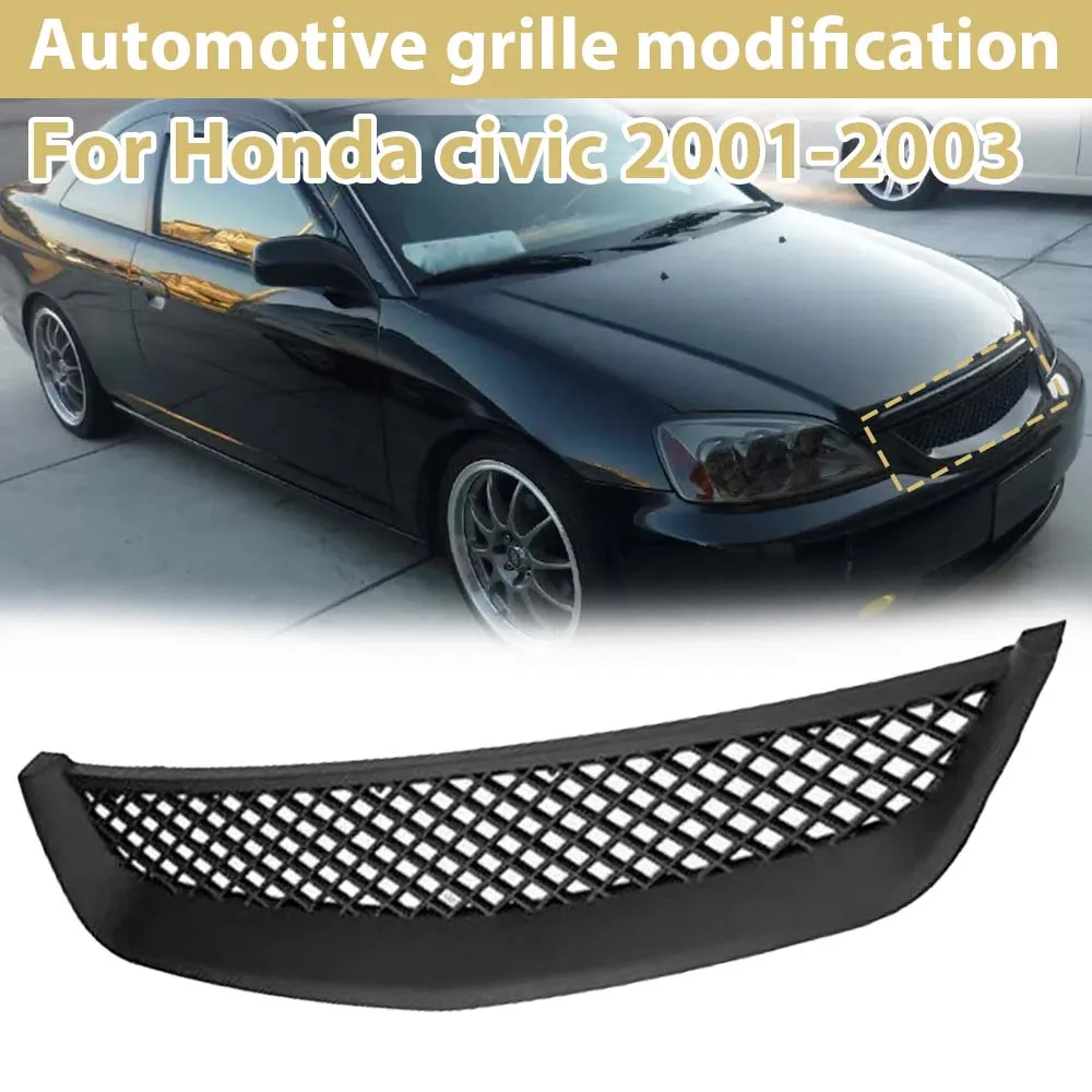 

Car Glossy Black Front Bumper Grill Hood Mesh for Honda Civic 2001-2003 Front Engine Hood Mesh Grille Bumper Racing Grill