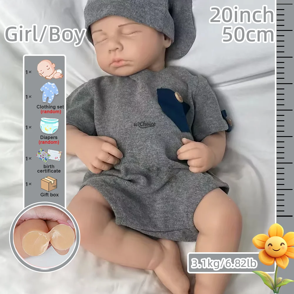 20" Hand-Painted Silicone Reborn Baby Girl & Boy Lifelike Soft & Cuddly Rebirth For Art Collections Diy Doll Toys Festival Gifts