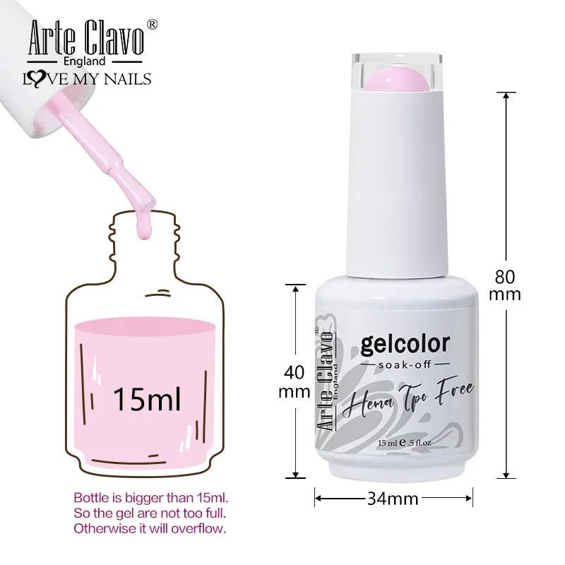Arte Clavo Nail Gel Varnish Top Base Coat Hybird Design Gel Nail Polish Manicure Nail Art Primer 116 Colors 15ml  UV LED Lamp
