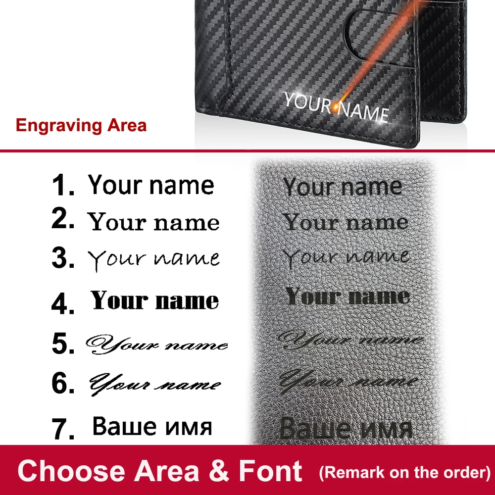 Name Engraving New Short Men Card Wallets High Quality Carbon Fiber Card Clips Photo Simple Slim Portable Purses For Male