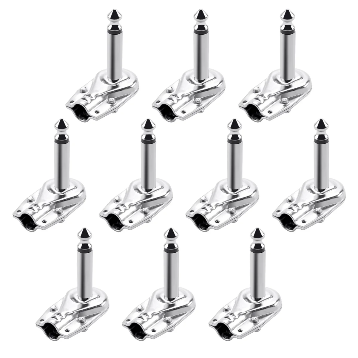 

B48B-10Pcs 90Degree Right Angle 6.35 mm Mono 2 Pole Jack Plug 6.35mm Guitar Phono Pancake 1/4 Inch Connector,Silver
