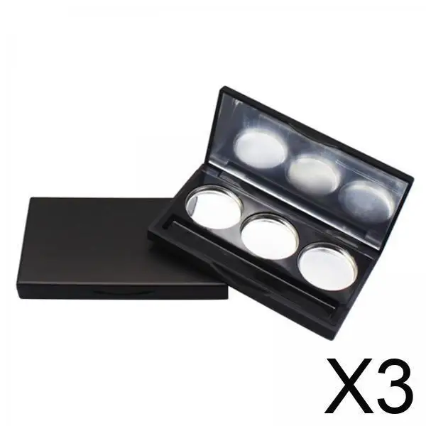 

2pcs Empty Eyeshadow Palette Box Black 3 Compartments Mirror DIY Makeup Container Refillable Storage Organizer for Travel