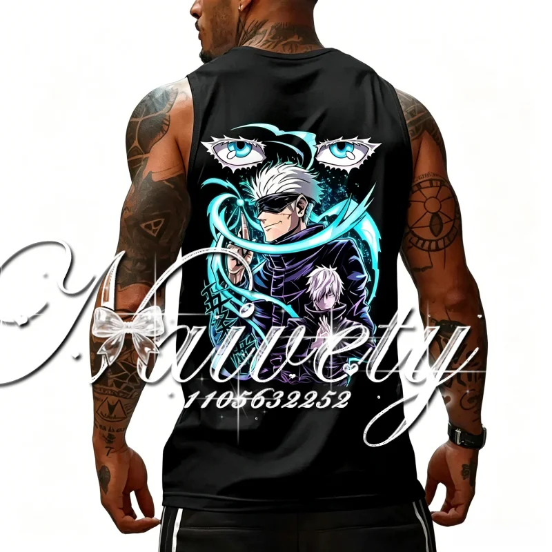 Jujutsu Kaisen Gojo Satoru 3D Dry Crew Neck Tank Top, Loose Basketball Vest, Unisex Anime Manga Sports Sleeveless Tee Y2k