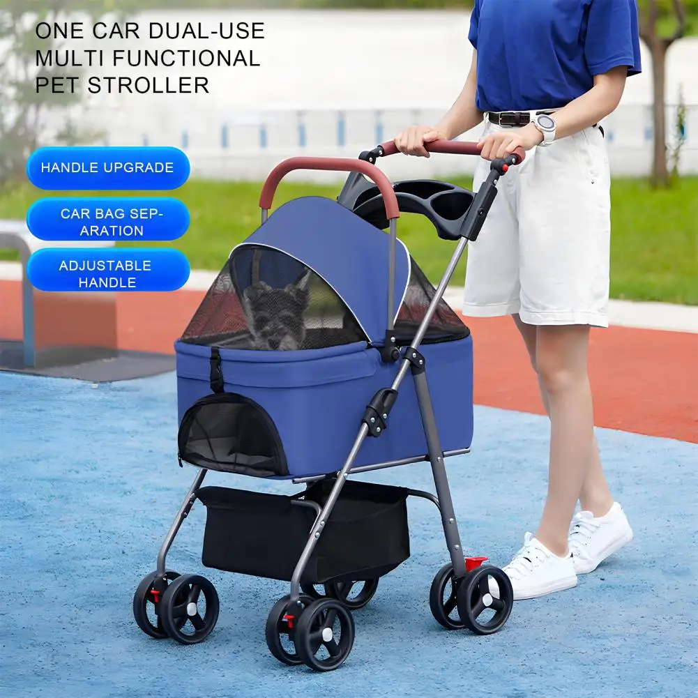 2 In 1 Pet Stroller Folding Detachable Pet Basket Dog Stroller 4 Wheels Dog/Cat Puppy Stroller For Small/Medium Pet