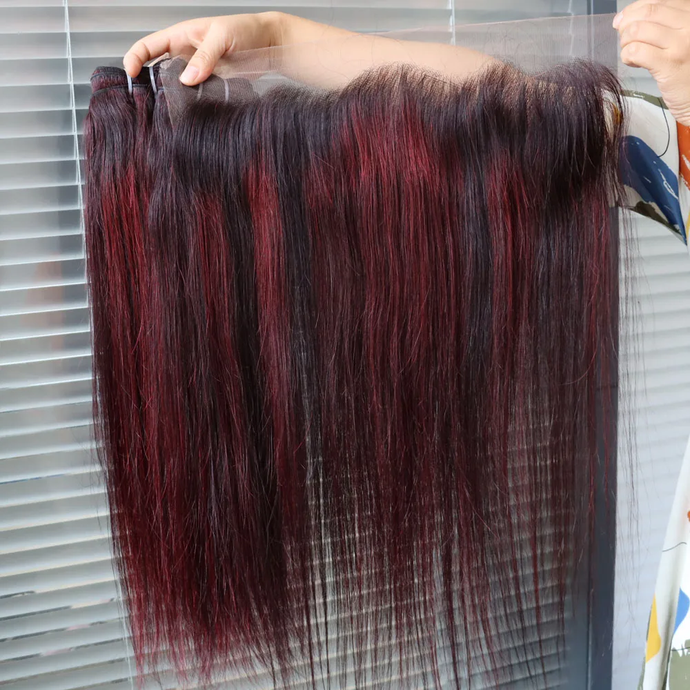 الجملة البرازيلي عذراء الشعر البيانو اللون تسليط الضوء على 1B أحمر داكن 99J حزم مع إغلاق أمامي نسج لحمة للنساء السود