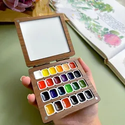 24 Color 0.5ml Wooden Watercolor Sub-package Empty Box Portable Student Outdoor Sketching Travel Painting Palette Paint Box