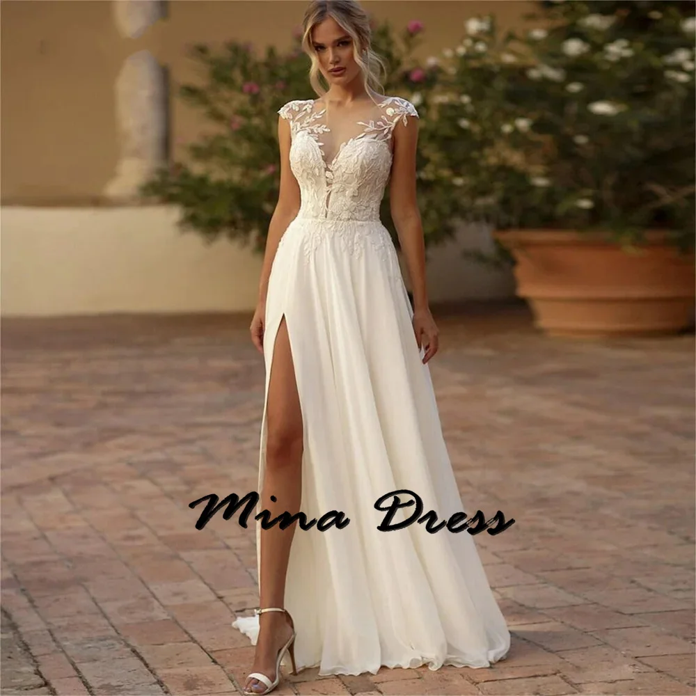 

Mina Customized Translucent Wedding Party Dress Dresses for Formal Occasions Sleeveless Flowers Women Evening Dress Ball Gowns