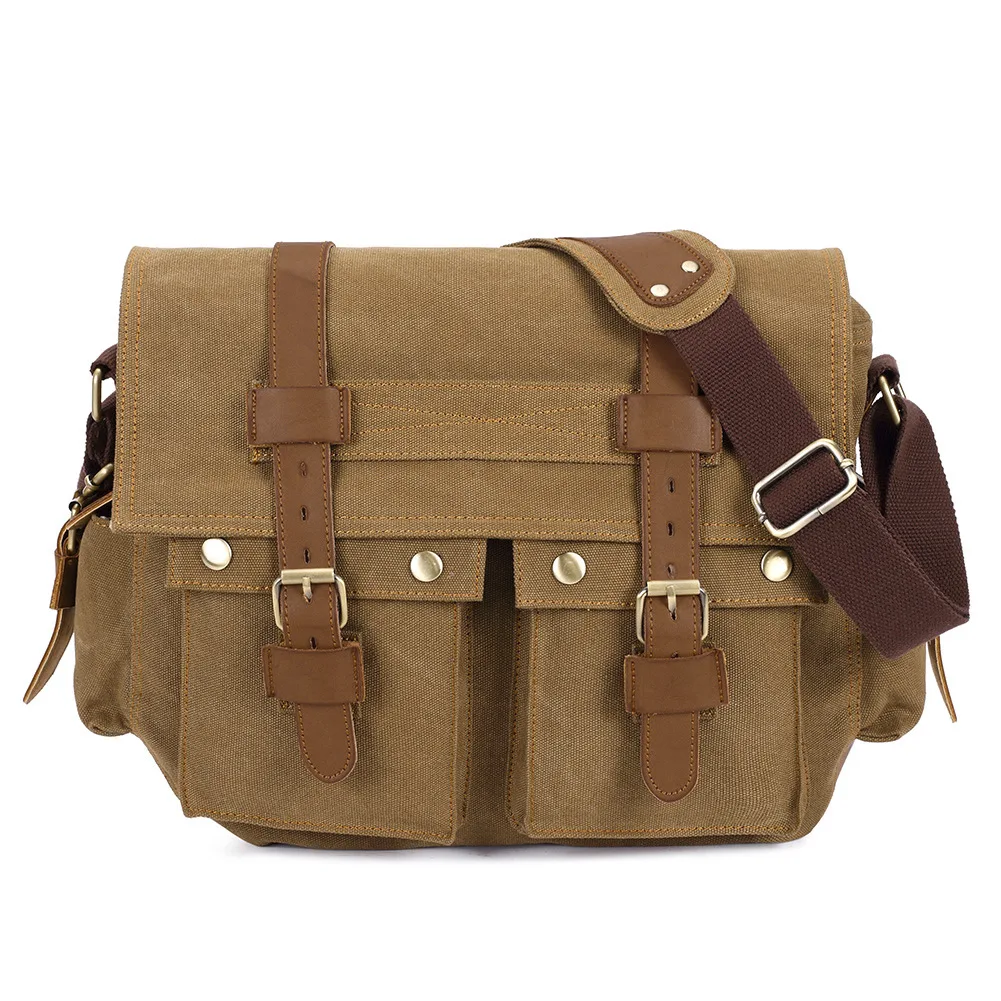 

14inch Travel Satchel Business Men's Messenger Bag Vintage Canvas Military Shoulder Laptop Bags for men Male Laptop Briefcases