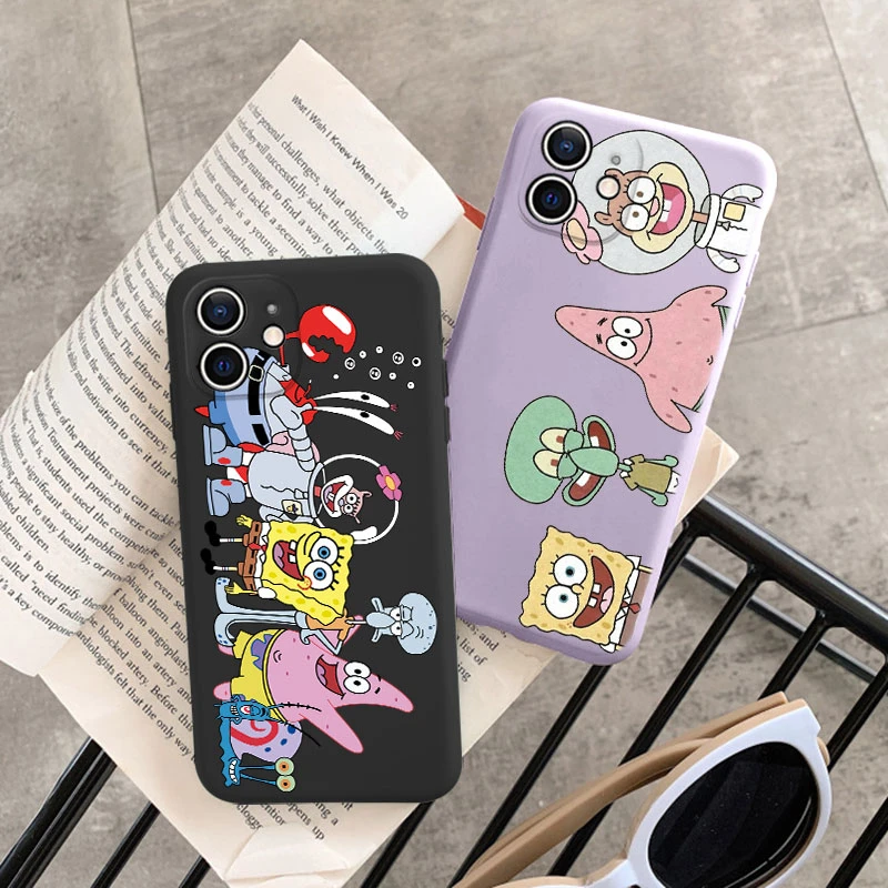 Engraçado dos desenhos animados Bob Esponja Calça Quadrada Caso de Telefone para iPhone 11 Pro Max 11pro Iphone11 Promax Bonito Patrick Estrela Silicone TPU Capa